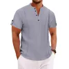 Men's Casual Stand Collar Short Sleeve Shirt MTA0769D7X sold by Manly