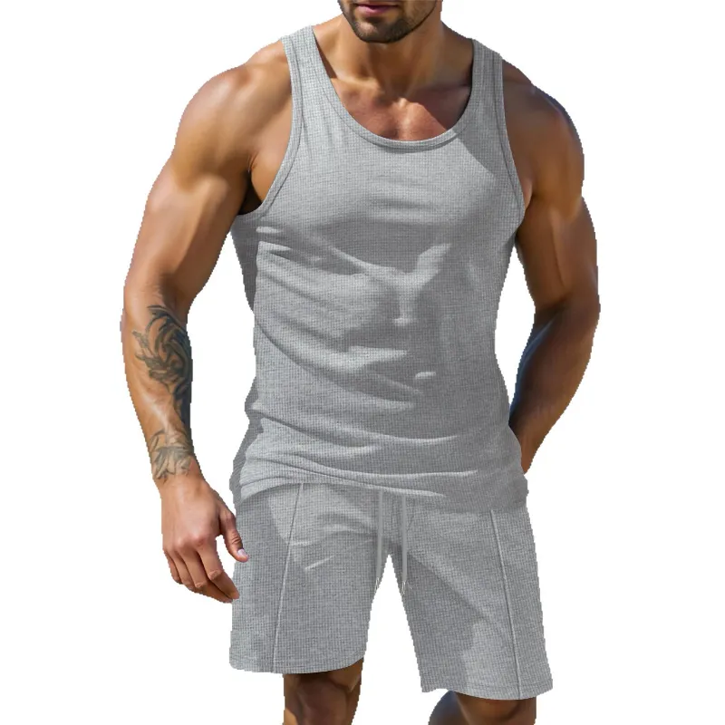 Men's Casual Solid Color Tank Top Shorts Two-Piece Set MTA0714D8X sold by Manly product image thumbnail 2