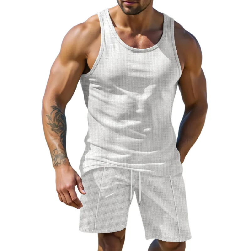Men's Casual Solid Color Tank Top Shorts Two-Piece Set MTA0714D8X sold by Manly product image thumbnail 4