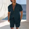 Men's Solid Color Short Sleeve Shorts Holiday Two-piece Set MTA0744D7X sold by Manly