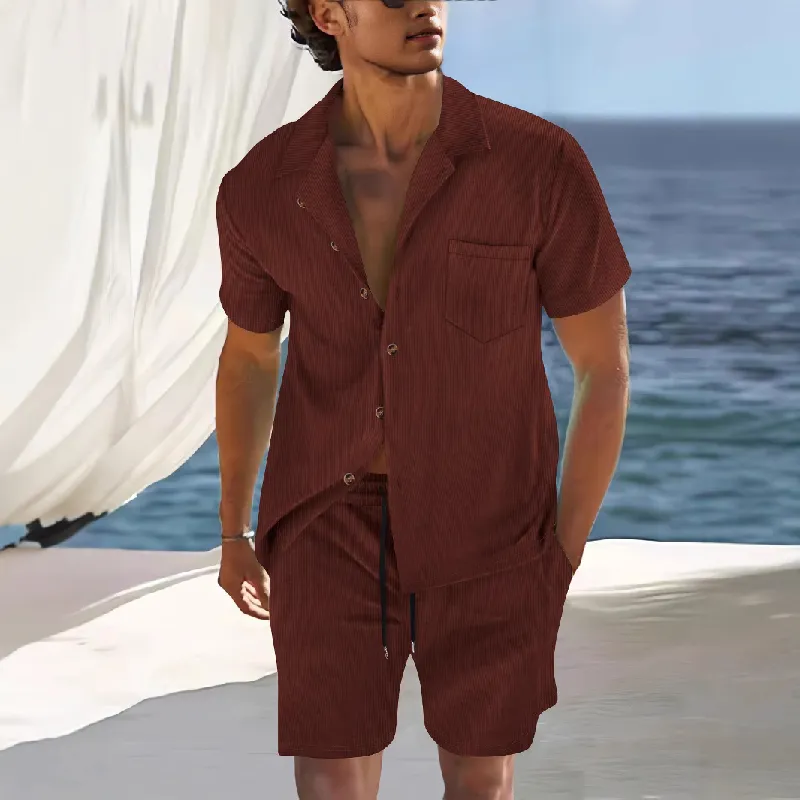 Men's Solid Color Short Sleeve Shorts Holiday Two-piece Set MTA0744D7X sold by Manly product image thumbnail 3