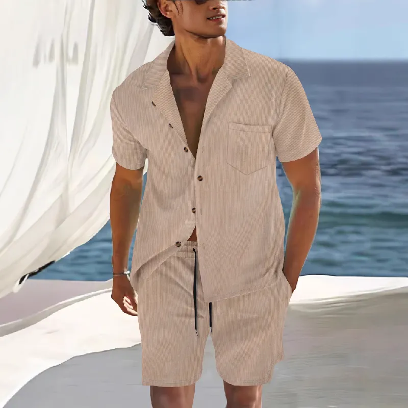 Men's Solid Color Short Sleeve Shorts Holiday Two-piece Set MTA0744D7X sold by Manly product image thumbnail 5