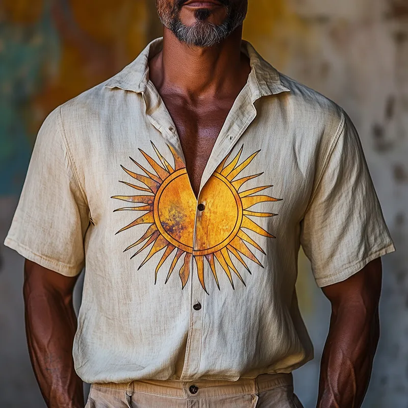 Men's Spring Fashion Retro Printed Cotton and Linen Short Sleeve Shirt MTA1009D4P sold by Manly product image thumbnail 2