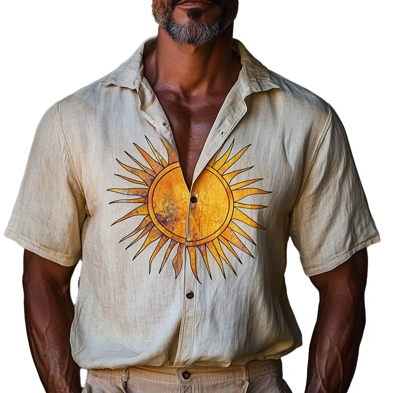 Men's Spring Fashion Retro Printed Cotton and Linen Short Sleeve Shirt MTA1009D4P sold by Manly