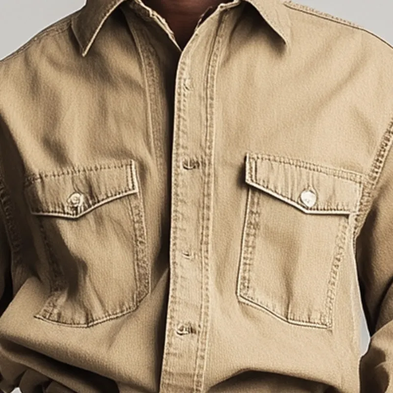 Men's Spring Retro Simple Solid Color Denim Long Sleeve Shirt MTA1074D0P sold by Manly product image thumbnail 3