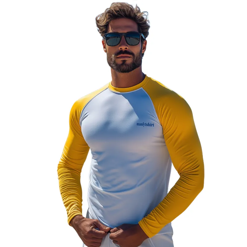 Men's Sports Color Matching Sun Protection Round Neck Long Sleeve T-Shirt MTA1002D8TO sold by Manly