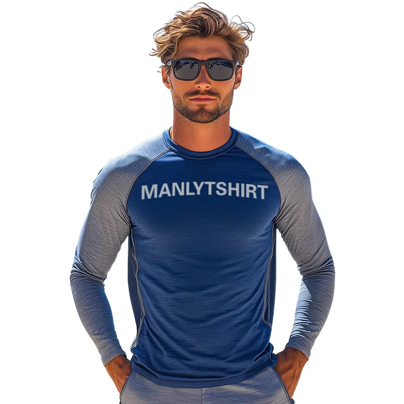 Men's Sports Color Matching Sun Protection Round Neck Long Sleeve T-Shirt MTA1081D5TO sold by Manly