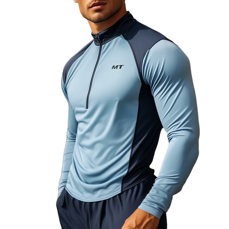 Men's Sports Casual Quick-Drying Zipper Collar Long Sleeve T-Shirt MTA1033D5TO sold by Manly