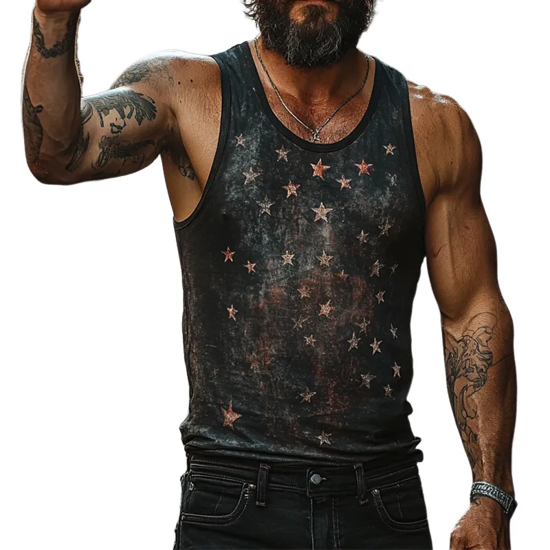 Men's Retro Casual Star Universe Crew Neck Tank Top MTA1073D3TO sold by Manly