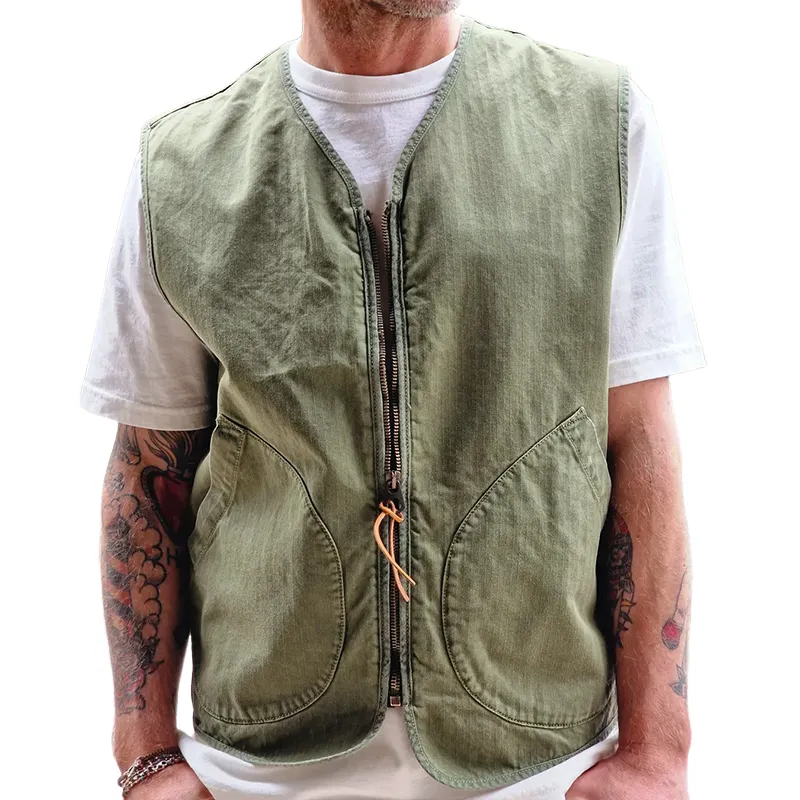 Men's Vintage Washed Zipper Cargo Vest MTA1052D5TO sold by Manly