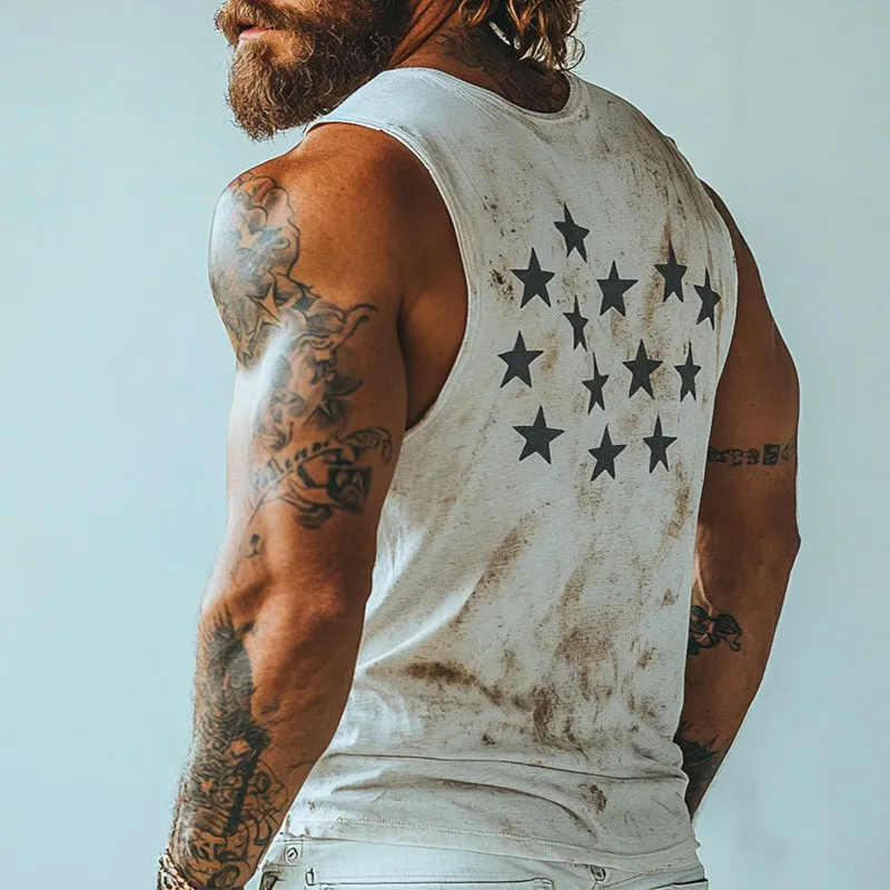 Men's Retro Casual Star Crew Neck Tank Top MTA1076D6TO sold by Manly product image thumbnail 2