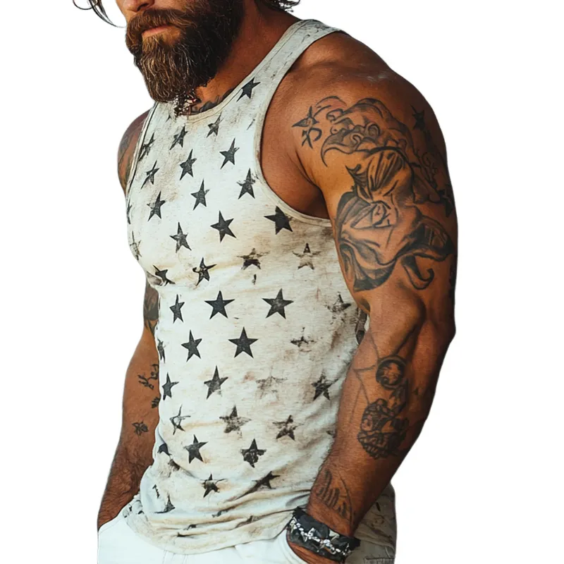 Men's Retro Casual Star Crew Neck Tank Top MTA1076D6TO sold by Manly