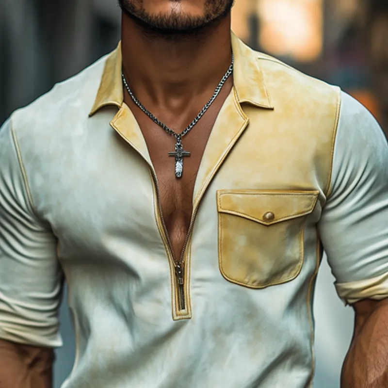 Men's Spring Fashion Personality Slim Suede Distressed Printed Long Sleeve Shirt MTA0844D9K sold by Manly product image thumbnail 3