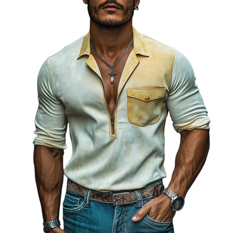 Men's Spring Fashion Personality Slim Suede Distressed Printed Long Sleeve Shirt MTA0844D9K sold by Manly