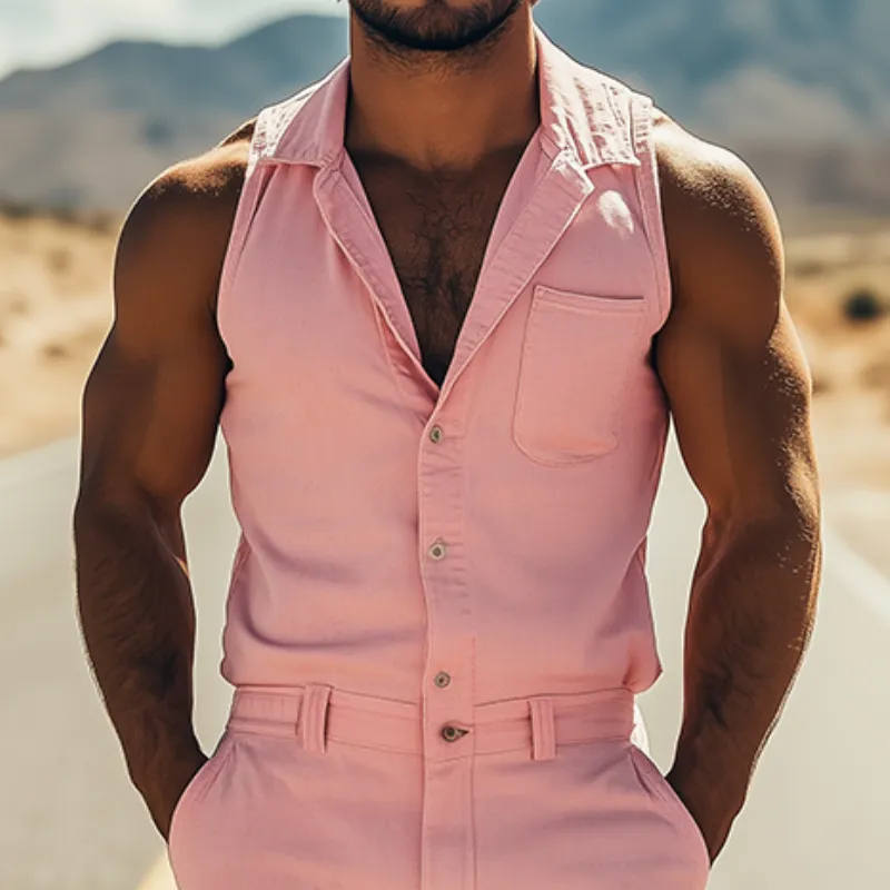 Men's Spring and Summer Fashion Casual Multi-Pocket Twill Cotton Tank Top Shorts Jumpsuit MTA1017D1K sold by Manly product image thumbnail 4