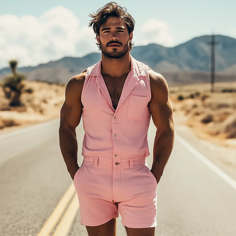 Men's Spring and Summer Fashion Casual Multi-Pocket Twill Cotton Tank Top Shorts Jumpsuit MTA1017D1K sold by Manly product image thumbnail 3