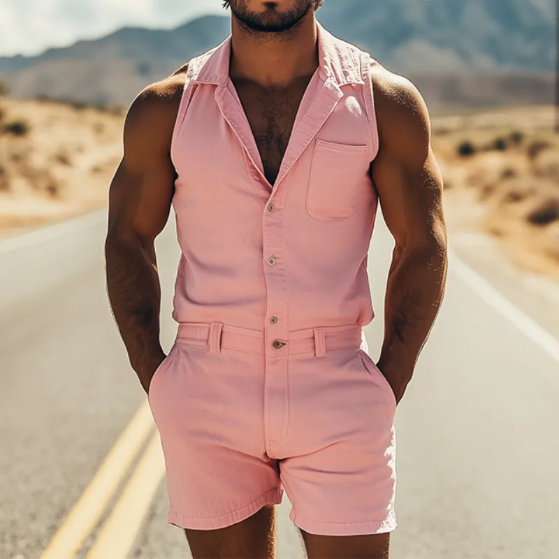 Men's Spring and Summer Fashion Casual Multi-Pocket Twill Cotton Tank Top Shorts Jumpsuit MTA1017D1K sold by Manly product image thumbnail 2