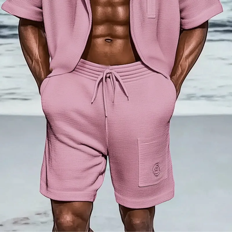 Men's Summer Textured Loose Casual Short Sleeve Shorts Set MTA1081D7U sold by Manly product image thumbnail 4