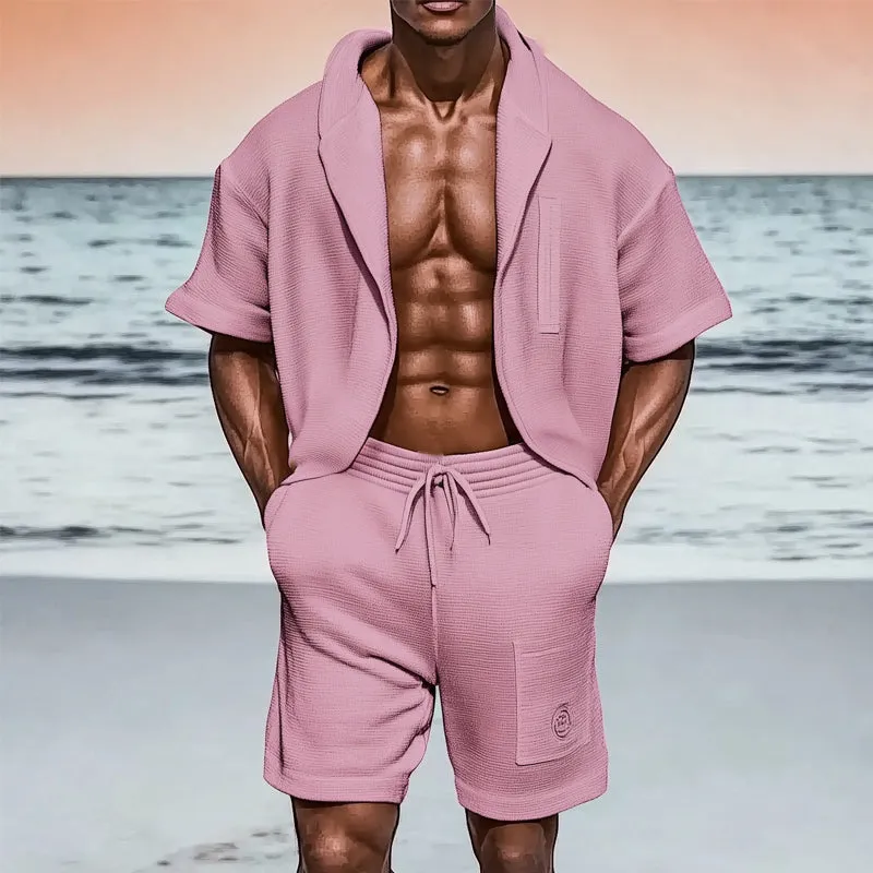 Men's Summer Textured Loose Casual Short Sleeve Shorts Set MTA1081D7U sold by Manly product image thumbnail 2