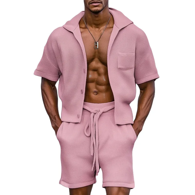 Men's Summer Textured Casual Hooded Short Sleeve Shorts Set MTA1096D6U sold by Manly
