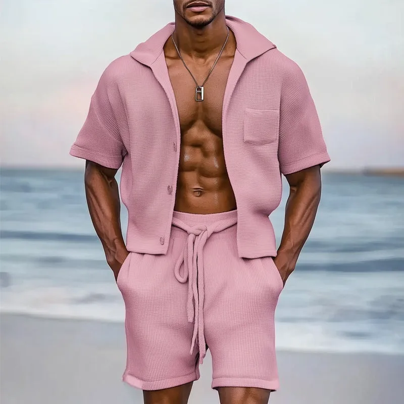 Men's Summer Textured Casual Hooded Short Sleeve Shorts Set MTA1096D6U sold by Manly product image thumbnail 2