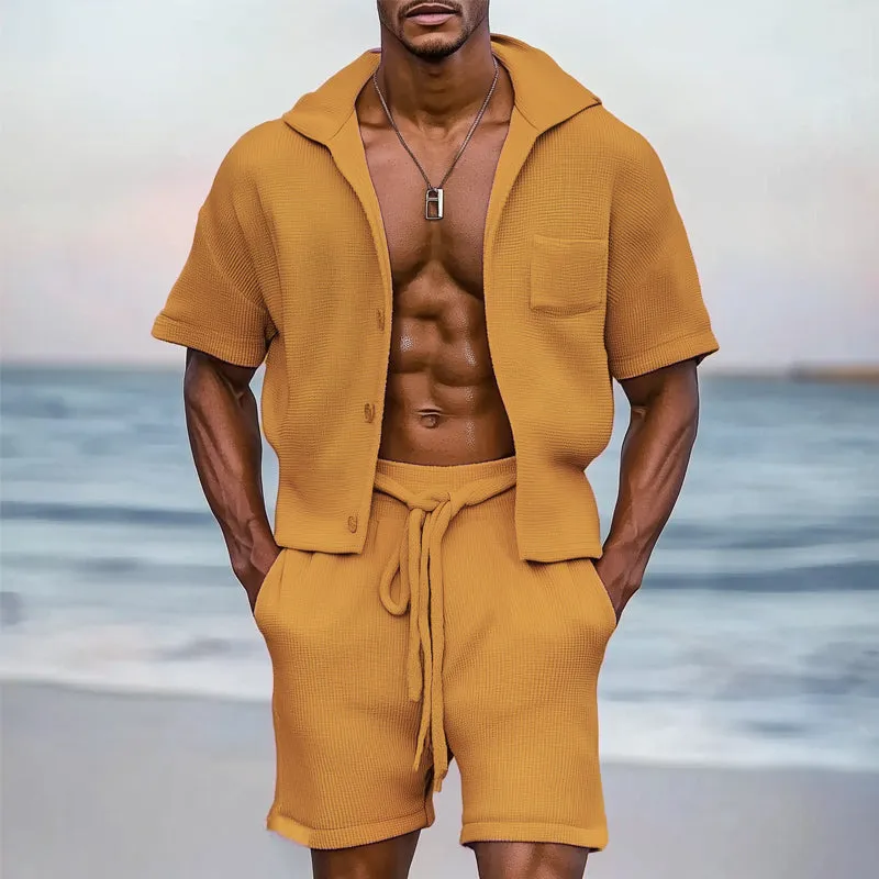 Men's Summer Textured Casual Hooded Short Sleeve Shorts Set MTA1096D6U sold by Manly product image thumbnail 5