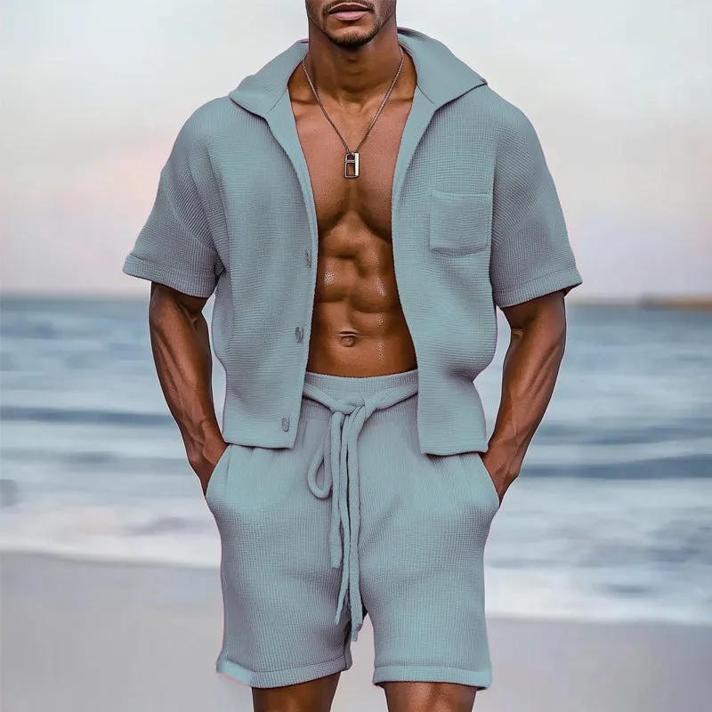 Men's Summer Textured Casual Hooded Short Sleeve Shorts Set MTA1096D6U sold by Manly product image thumbnail 4