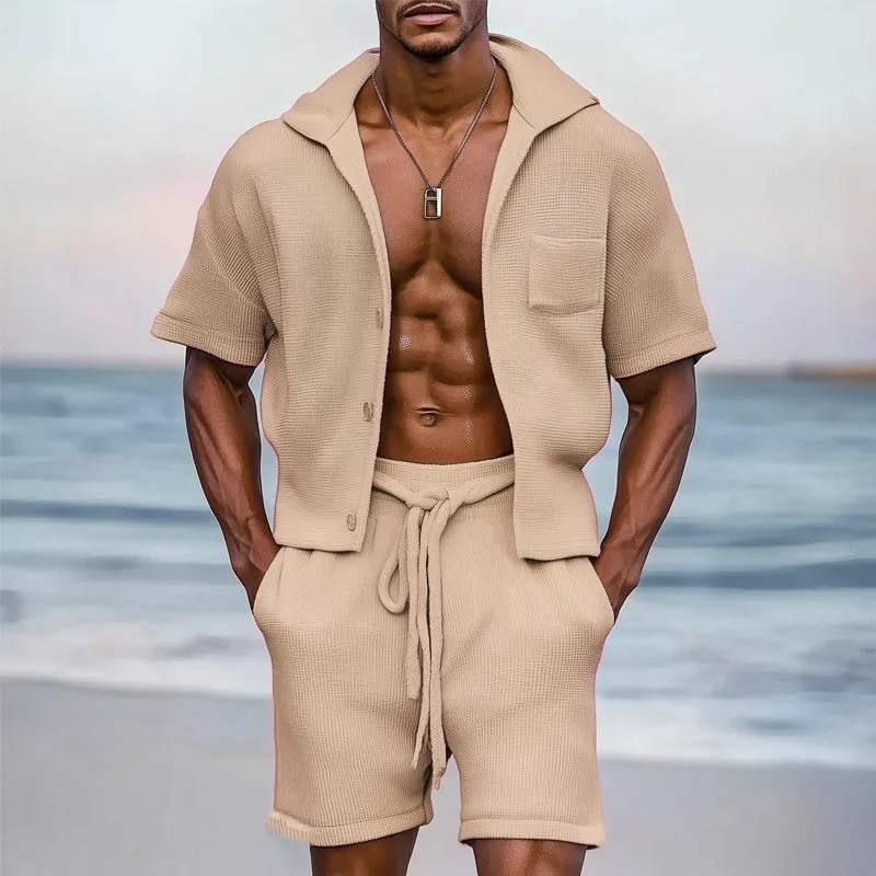 Men's Summer Textured Casual Hooded Short Sleeve Shorts Set MTA1096D6U sold by Manly product image thumbnail 3