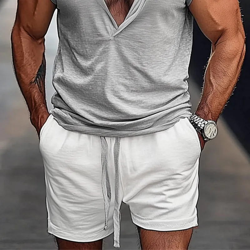 Men's Summer Comfortable Casual V-Neck Tank Top And Shorts Set MTA1025D1U sold by Manly product image thumbnail 5