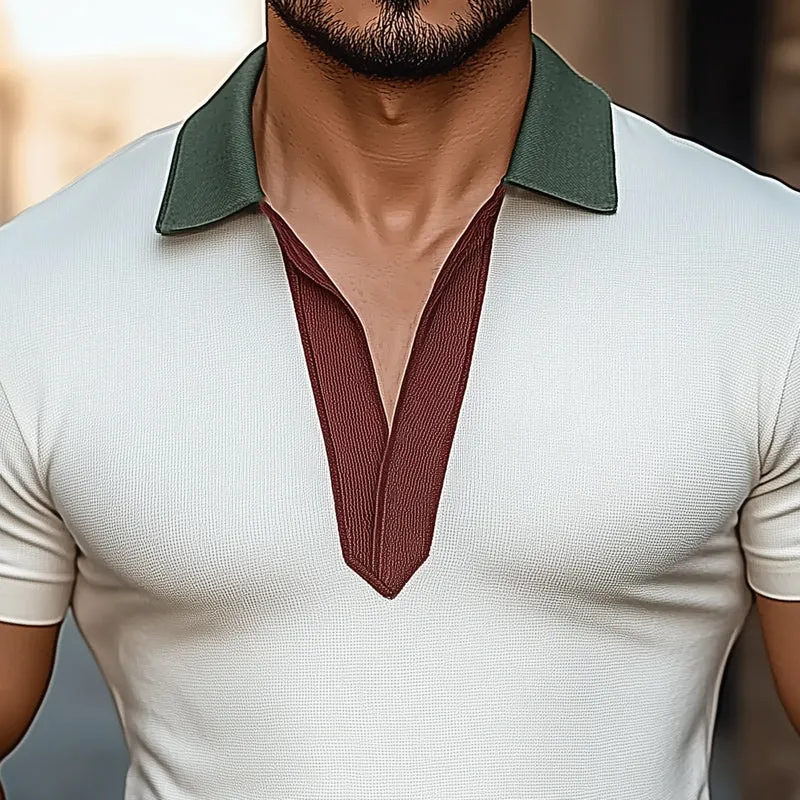 Men's Summer Basic Colorblock V-neck Short-sleeved T-shirt MTA1065D5U sold by Manly product image thumbnail 3