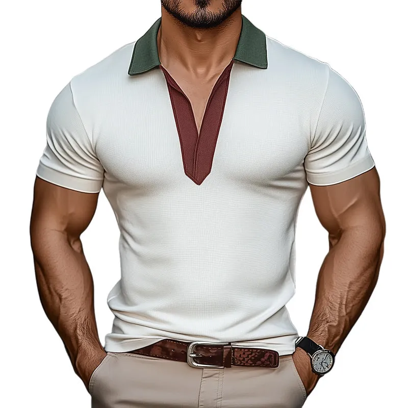 Men's Summer Basic Colorblock V-neck Short-sleeved T-shirt MTA1065D5U sold by Manly