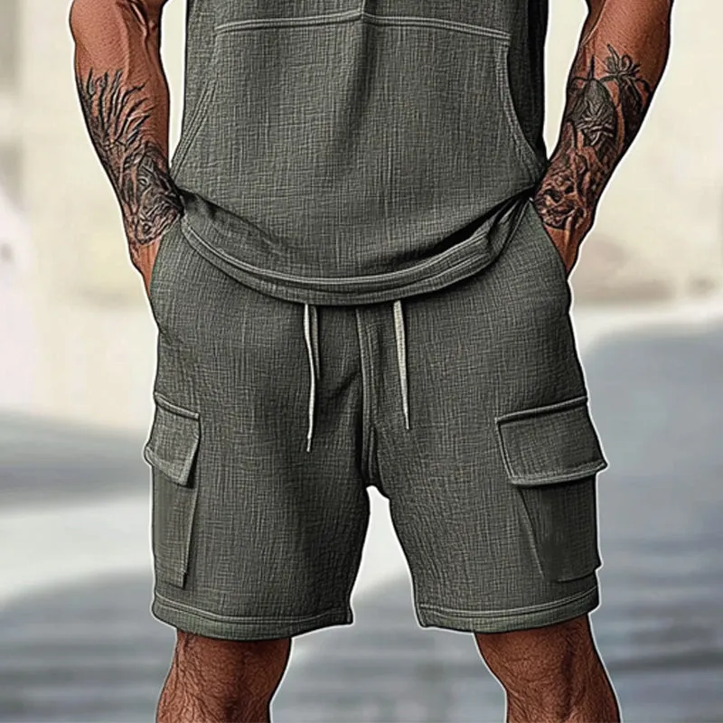 Men's Summer Cotton and Linen Deep V-Neck Short Sleeve Shorts Set MTA1090D5U sold by Manly product image thumbnail 5