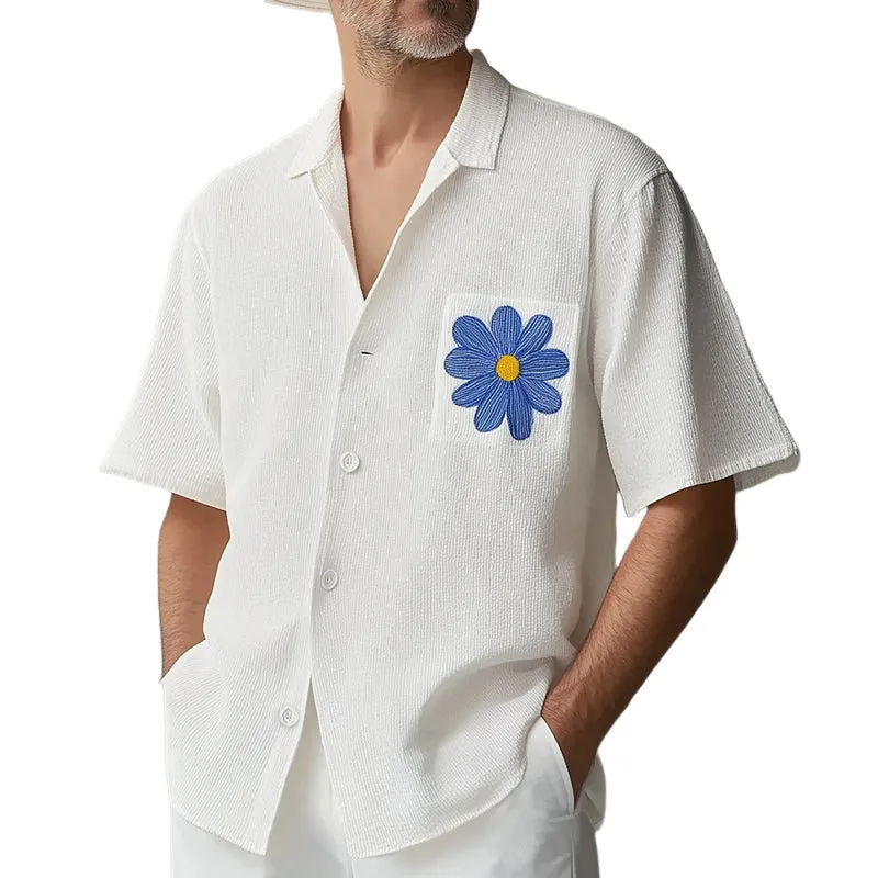 Men's Summer Textured Small Blue Flower Embroidered Shirt MTA1008D6U sold by Manly