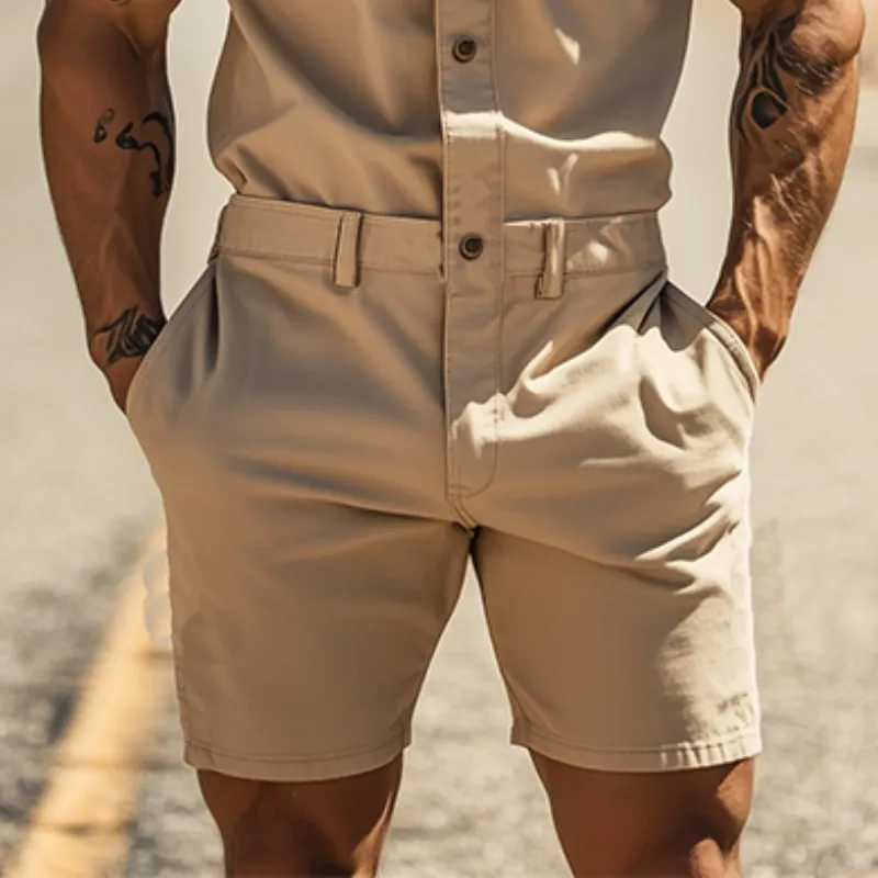 Men's Spring and Summer Fashion Casual Multi-Pocket Twill Cotton Short Sleeve Shorts Jumpsuit MTA1056D5K sold by Manly product image thumbnail 5