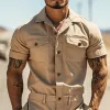Men's Spring and Summer Fashion Casual Multi-Pocket Twill Cotton Short Sleeve Shorts Jumpsuit MTA1056D5K sold by Manly
