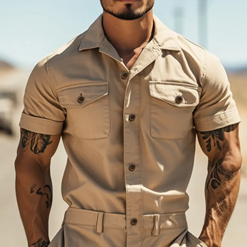 Men's Spring and Summer Fashion Casual Multi-Pocket Twill Cotton Short Sleeve Shorts Jumpsuit MTA1056D5K sold by Manly product image thumbnail 4