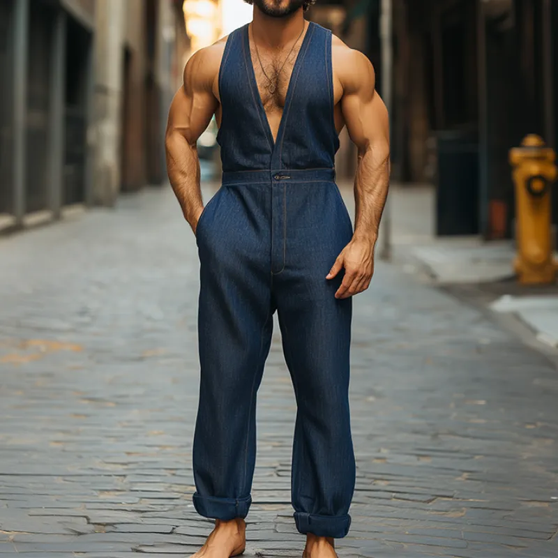 Men's Spring and Summer Fashion Casual Personality Tencel Denim Tank Top Jumpsuit MTA1050D6K sold by Manly product image thumbnail 2