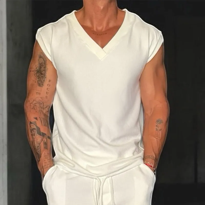 Men's V-Neck Casual Solid Color Tank Tops MTA1007D8X sold by Manly product image thumbnail 2