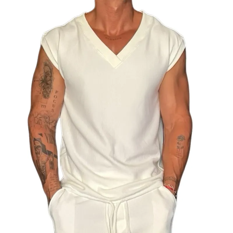 Men's V-Neck Casual Solid Color Tank Tops MTA1007D8X sold by Manly
