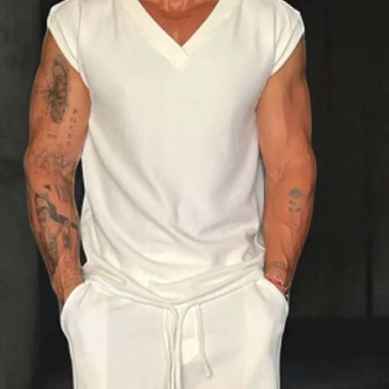 Men's V-Neck Casual Solid Color Tank Tops MTA1007D8X sold by Manly product image thumbnail 3