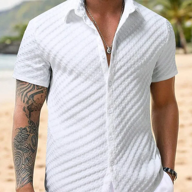 Men's Solid Color Houndstooth Textured Lapel Short Sleeve Shirt MTA1085D6X sold by Manly product image thumbnail 2