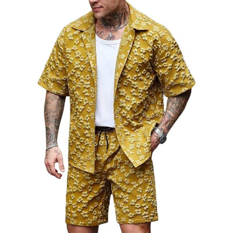 Men's Floral Texture Solid Color Short-Sleeved Shorts Two-Piece Set MTA1036D4X sold by Manly