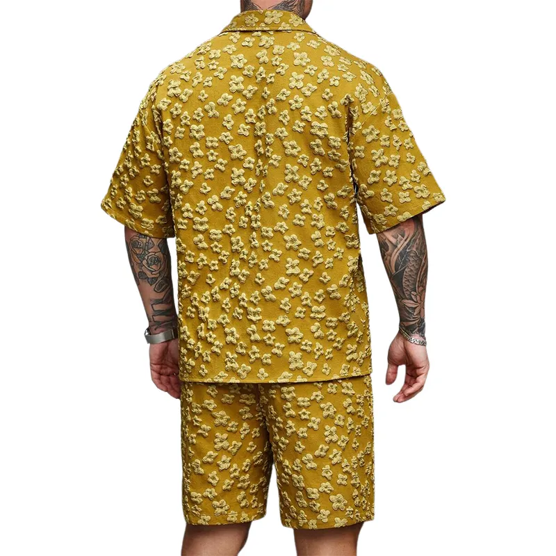 Men's Floral Texture Solid Color Short-Sleeved Shorts Two-Piece Set MTA1036D4X sold by Manly product image thumbnail 3