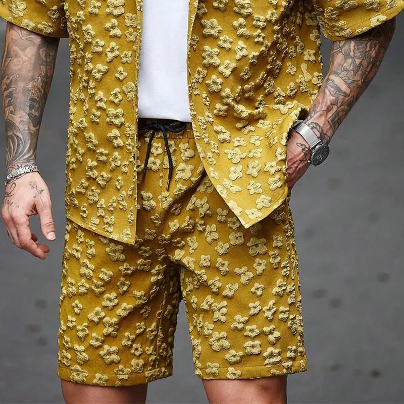 Men's Floral Texture Solid Color Short-Sleeved Shorts Two-Piece Set MTA1036D4X sold by Manly product image thumbnail 2