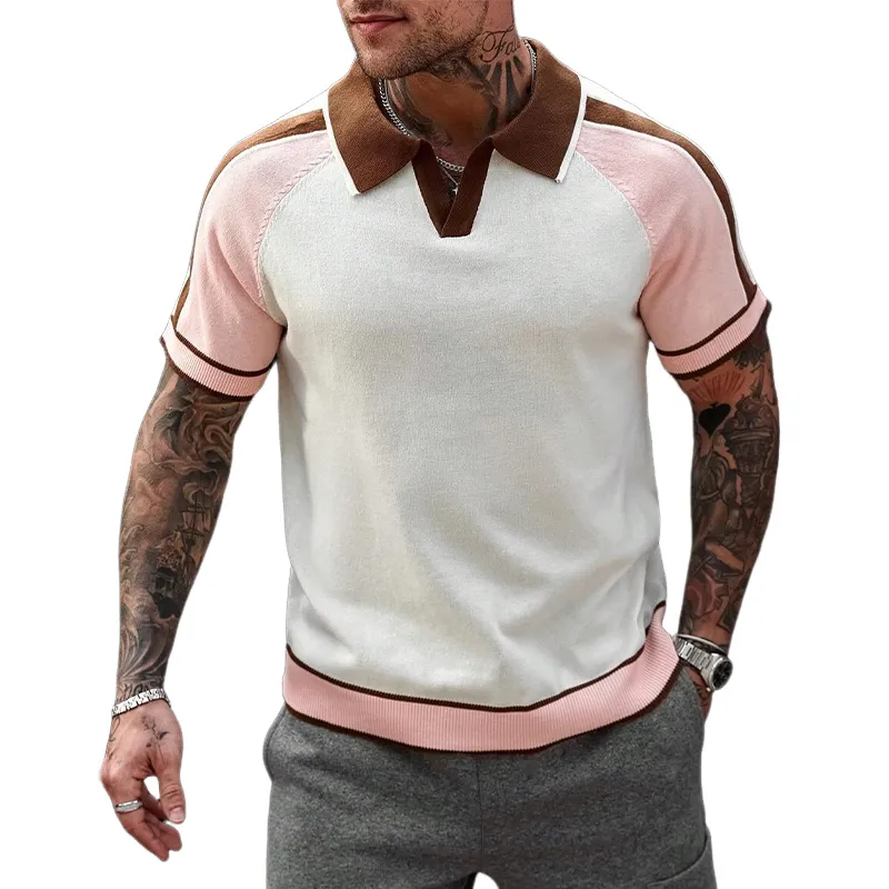 Men's Contrast Color Short Sleeve Casual POLO Shirt MTA1012D8X sold by Manly