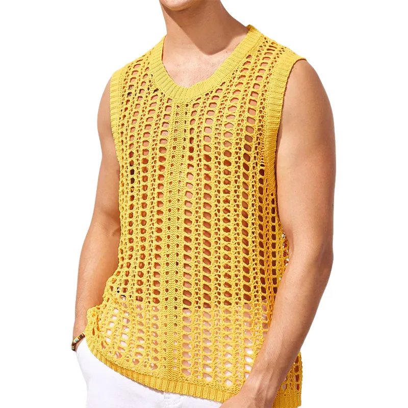 Men's Ripped Knit Crew Neck Tank Top MTA1058D6X sold by Manly