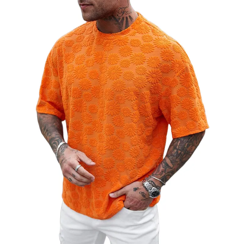 Men's Jacquard Round Neck Short Sleeve T-Shirt MTA1027D3X sold by Manly