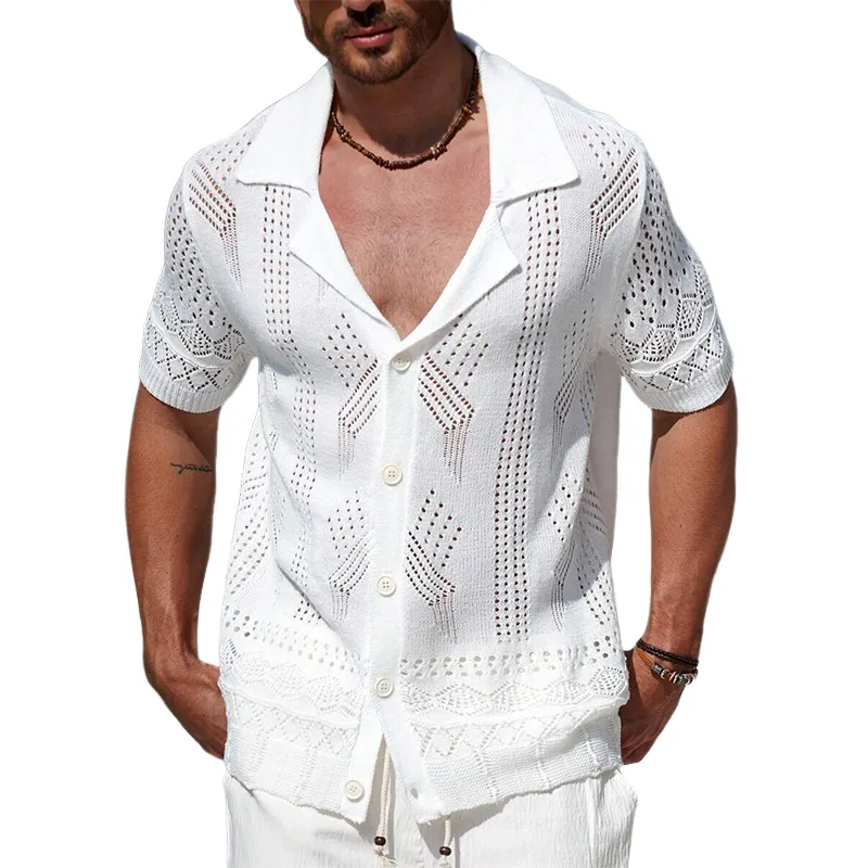 Men's Solid Color Knitted Short Sleeve Shirt MTA1075D5X sold by Manly