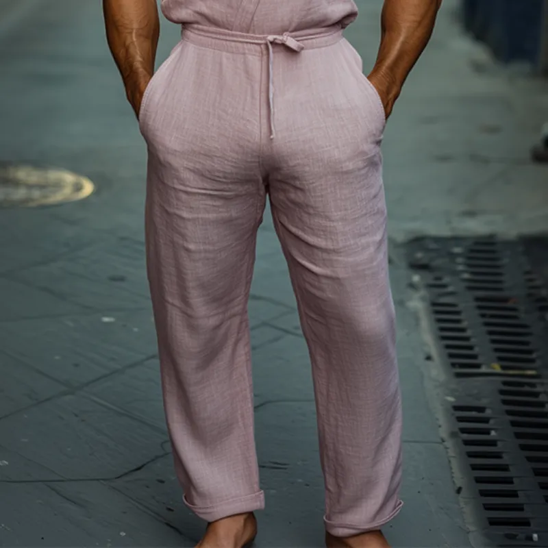 Men's Spring and Summer Fashion Leisure Vacation Cotton and Linen Deep V-neck Vest Elastic Waist Pants Set MTA1035D6K sold by Manly product image thumbnail 5