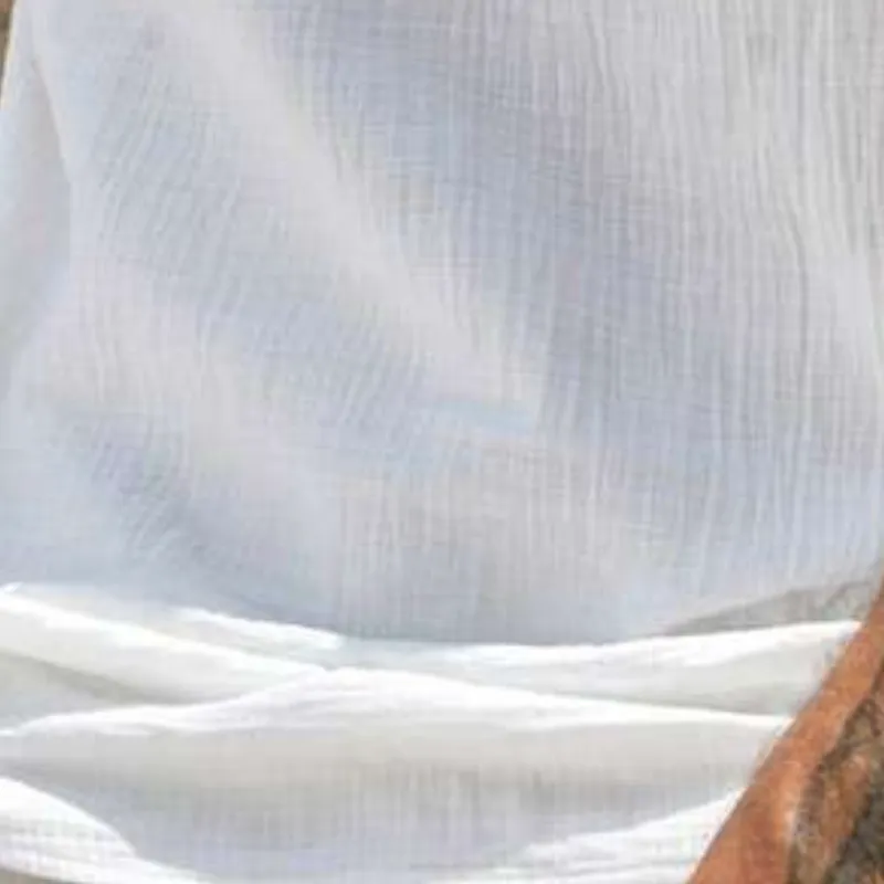 Men's Casual Cotton Linen Pleated Stand Collar Button Loose Short Sleeve T-Shirt MTA1030D2M sold by Manly product image thumbnail 3